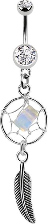 Produktbild Star Piercing Banane silber mit Anhänger Traumfänger und Feder silber (ohne Messing, Chirurgenstahl 316L)