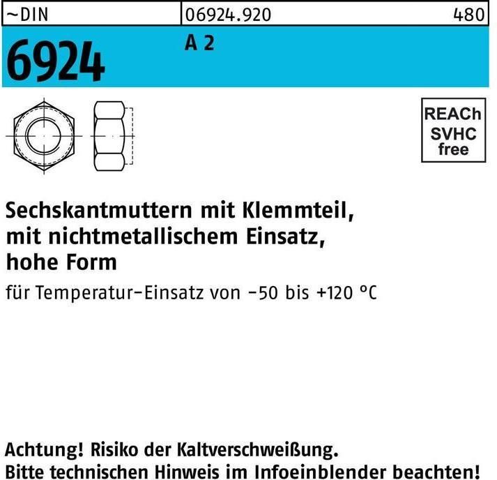 Image du produit Ecrou hexagonal DIN 6924 avec pièce de serrage M 8 A 2 (M8)