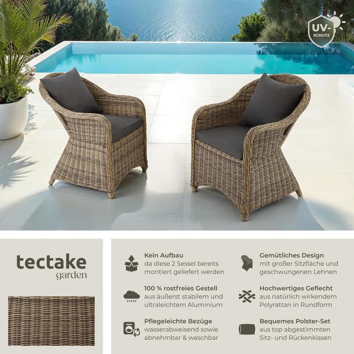 Actual product image tectake 2 Garden chairs in luxury rattan with cushions