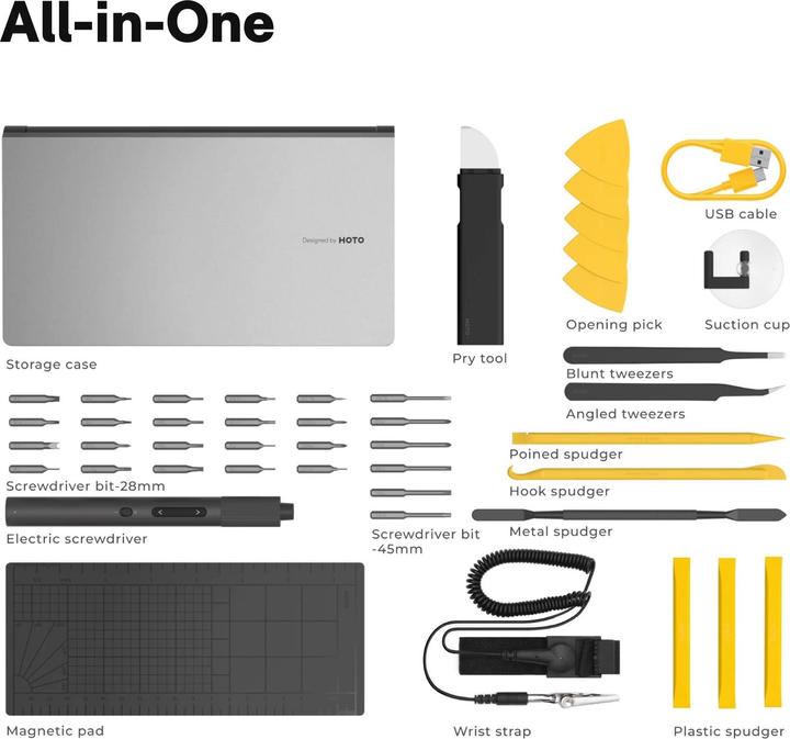 Productafbeelding Hoto Precisie schroevendraaierset pro QWLSD012 + elektronica reparatieset