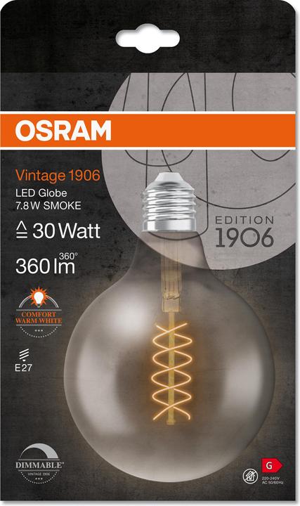 Immagine prodotto Osram Vintage 1906 LED DIM 30 7,8 W/1800 K E27 (E27, 7.80 W, 360 lm, 1 x, G)