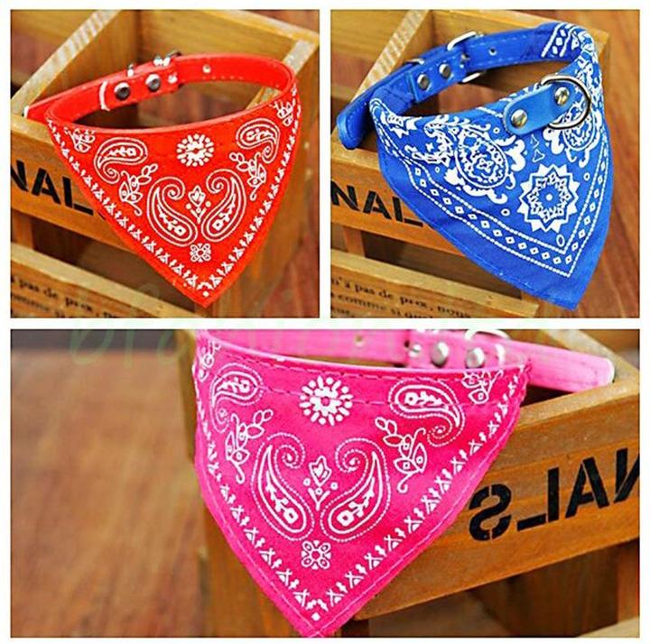 Produktbild Hermex Hundehalsband mit Tuch Bandana Katze Einstellbar Leder Stoff S BLAU (S, Hund, Hundesport)