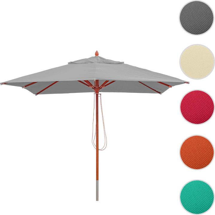 Actual product image Swisshandel24 Gastronomy wooden parasol, garden parasol, polyester/wood 14kg, square 3x3m rope pull shockproof - h (3 m)