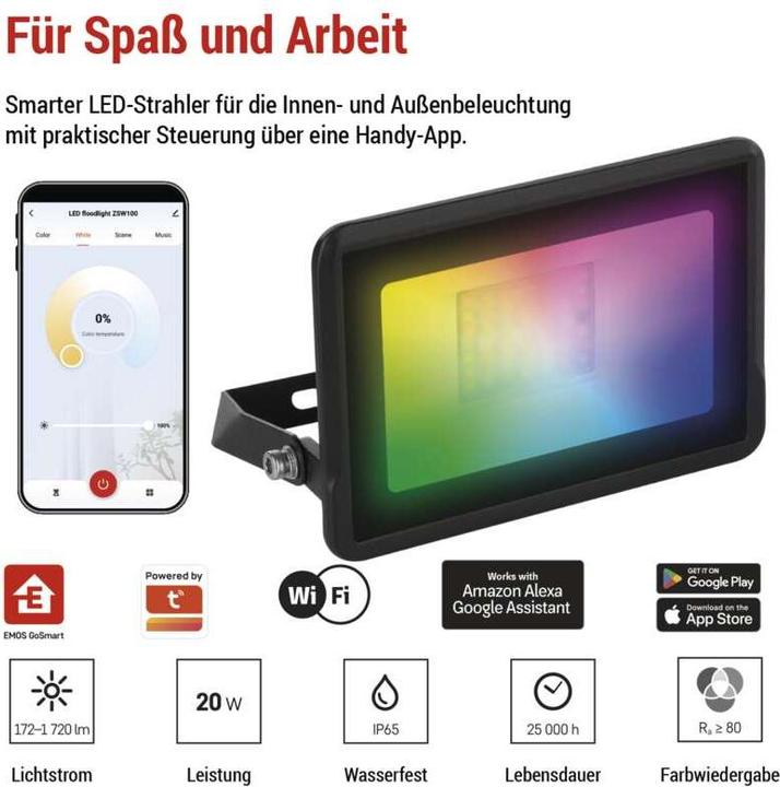 Actual product image Emos GOSMART LED Strahler 20W, 1720lm, RGB+CCT,IP65 (1720 lm)