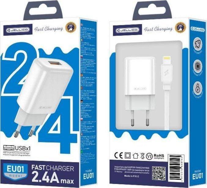 Produktbild Jellico EU01 USB 12W Universal USB Adaptive Charger 1x USB 2.4A (5-12V) + Lightning Cable (12 W)