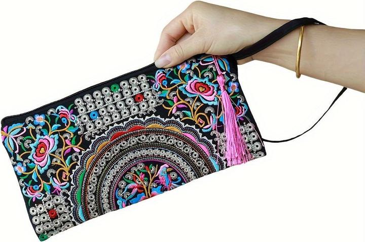 Produktbild Only-Bags.Store 1 Stück Bohemian bestickte Kupplung Geldbörse, Boho-Stil Armband, Mode-Accessoire, Polyester