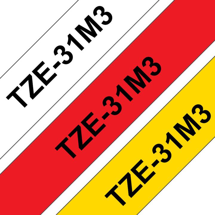 Produktbild Brother Multipack TZe-31M3 (1.20 cm, Gelb, Rot, Schwarz, Weiss)