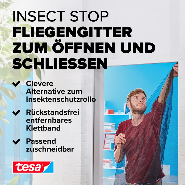 Produktbild tesa Insektenschutz COMFORT für Fenster, mit Klettband, selbstklebend, ohne Bohren (130 x 150 cm)