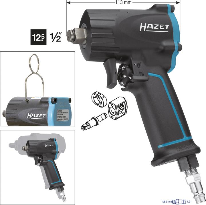 Actual product image HAZET Impact wrench ∙ extra short 9012M ∙ Maximum loosening torque: 1100 Nm ∙ Square, solid 12.5 mm… (Air blast)