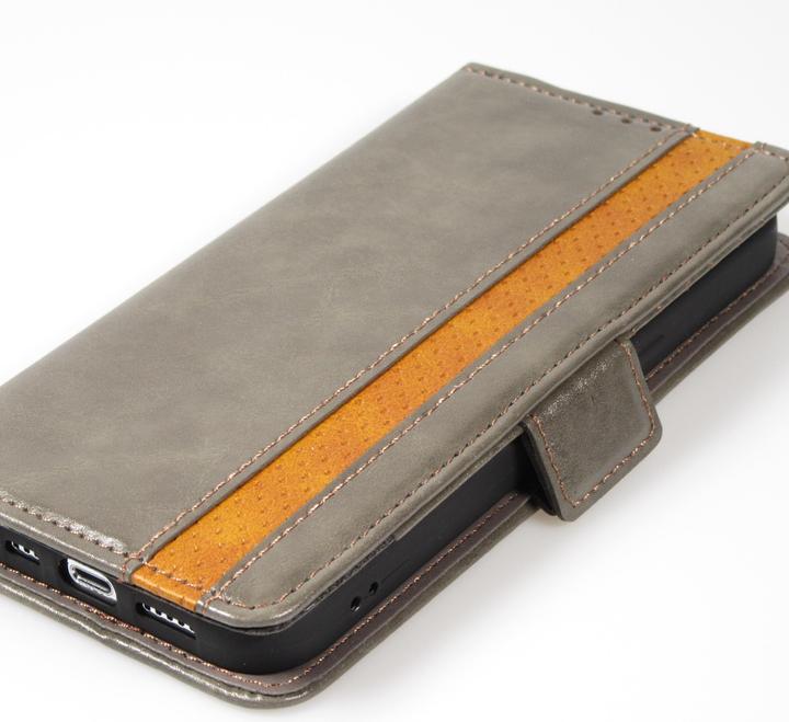 Produktbild PhoneLook Leder Tasche Flip Wallet mit Akzentstreifen & Kartenhalter (Apple iPhone 13 Pro Max)