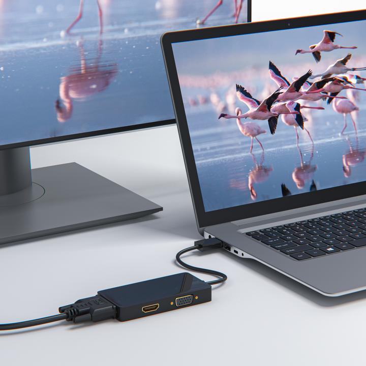 Produktbild CSL 3in1 DisplayPort auf HDMI Adapter, HDMI DVI VGA Video Adapter, 15 cm, Konverter-Kabel, Full HD 1080p (DVI, HDMI, VGA, 10 cm)