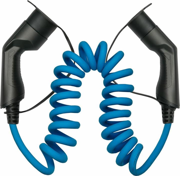 Immagine prodotto Kabelmeister Cavo di ricarica a spirale per auto elettriche, da spina a presa di tipo 2, 32 A, 5 m, blu (Tipo 2, 22 kW, 32 A, 5 m)