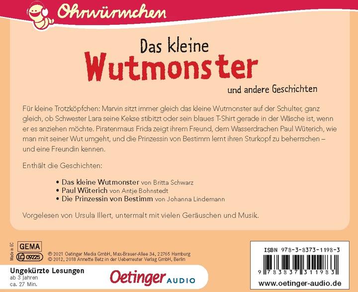 Produktbild Das kleine Wutmonster (Johanna Lindemann, Britta Schwarz, Kay Poppe, Deutsch)