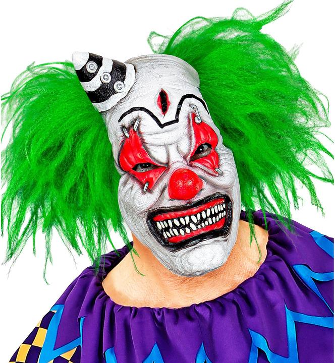 Actual product image Widmann Killer clown latex mask with hair and mini hat for adults