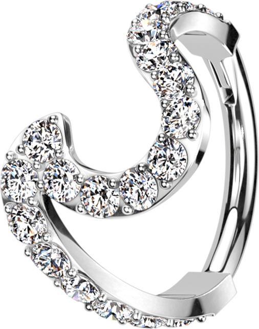 Star Piercing Micro Segmentring klappbar silber Welle mit Kristallen (ohne Messing, Chirurgenstahl 316L)