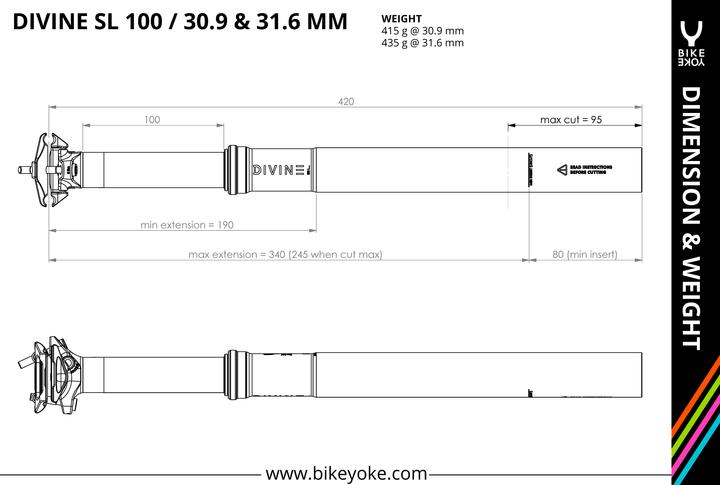 Actual product image BikeYoke Divine SL 100 mm Vario seatpost without remote (30.90 mm)