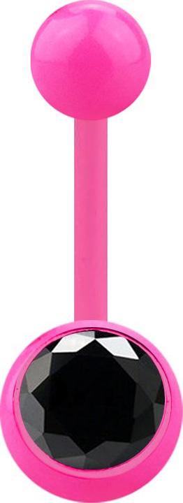 Produktbild Star Piercing Banane pink mit Kugel und Kugel Kristall schwarz (Acryl, ohne Messing)