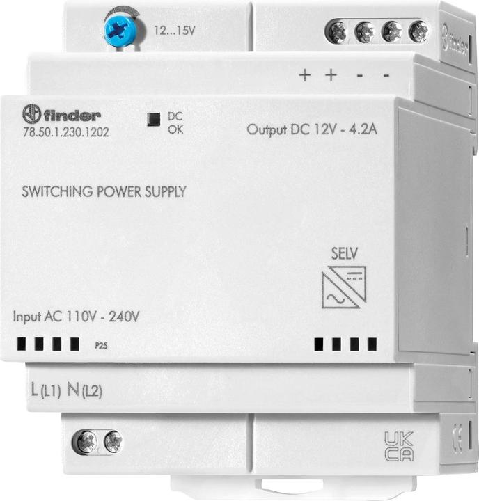 Finder 78.50.1.230.1202 Top-hat rail power supply unit (DIN rail) 12 V/DC 4.6 A 50 W