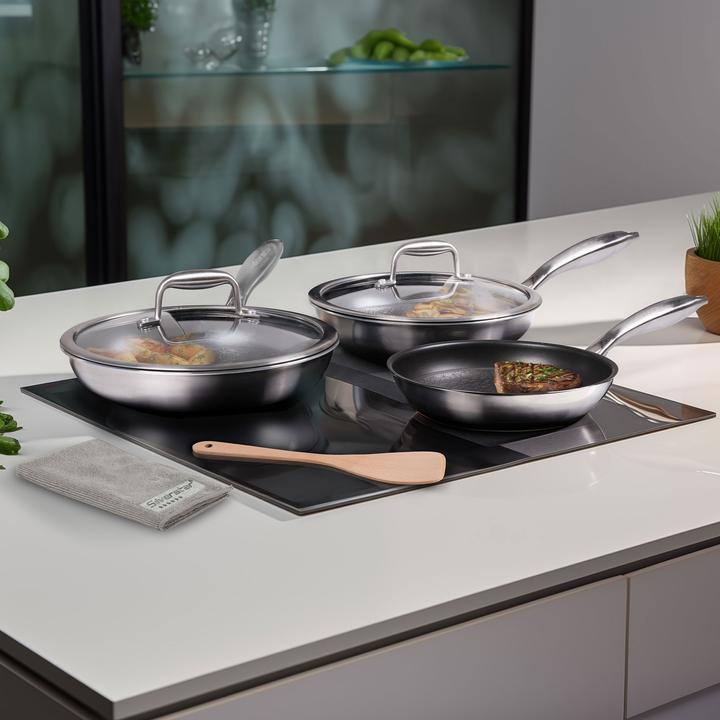 Actual product image Silverstar Stainless steel pan 24 cm with non-stick coating for induction and oven (Pan set + pot set, Stainless steel)