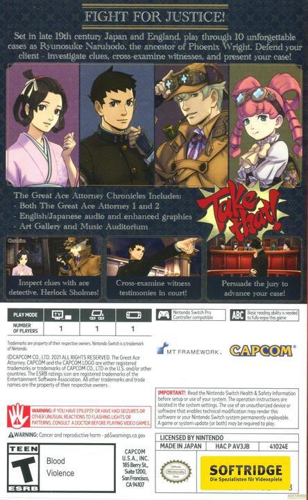 Actual product image Capcom The Great Ace Attorney Chronicles -US- (Switch, Switch Lite, Switch OLED, EN)