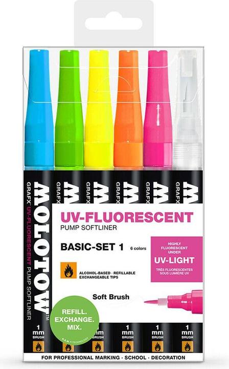 Actual product image Molotow Set de 6 Softliner fluorescent rèactif UV - GRAFX UV - 1mm - basique 1 - 16.2 cm (Sorted, 1 mm, 6 x)