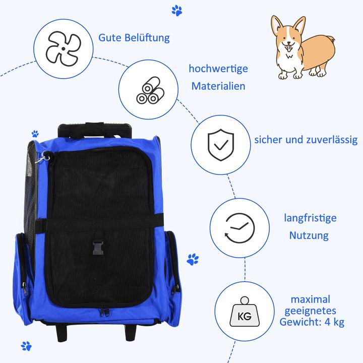 Produktbild PawHut 2 in 1 Hundetasche als Trolley oder Rucksack verwendbar (Hund, Atmungsaktiv)