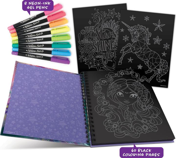 Actual product image Nebulous Stars Colouring book with black pages