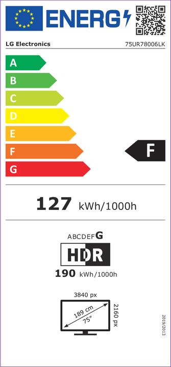 Energie-Label LG UHD 75" UR78 Serie 75UR78006LK, 4K TV, 3 HDMI, SMART TV 2023 (75", LED, 4K)