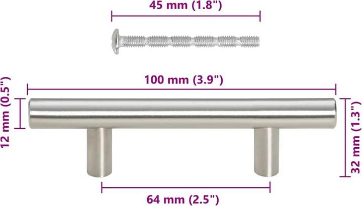 Immagine prodotto VidaXL Maniglie per mobili 10 pezzi argento 64 mm in acciaio inox, colore