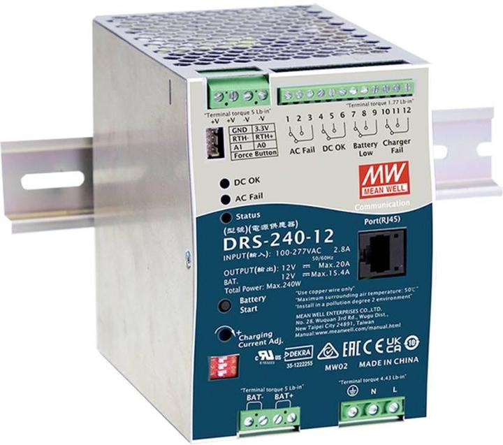 Immagine prodotto MeanWell Mean Well DRS-240-12 Alimentatore per guida DIN 12 V 20 A 240 W Quantità Off