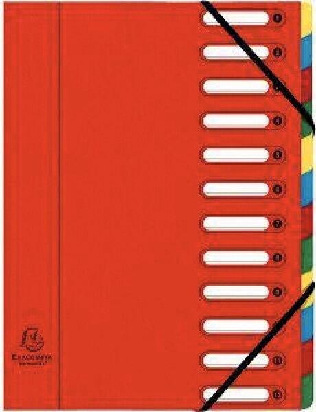 Produktbild Exacompta Ordnungsmappe, DIN A4, 12 Fächer, Eckspanner, farbige Tabe, Deckel mit Fenster zum Beschriften, rot (A4, 1 x)