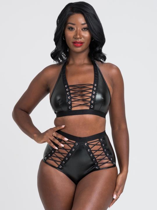 Actual product image Lovehoney Fierce bra set with leather-look lacing (M)