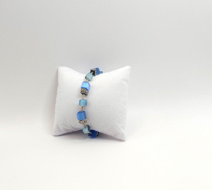 Image du produit Signé Signè bracelet avec cube bleu argent acier inoxydable rhodié No.1 (21.50 cm, Métal, Verre, sans plomb, Sans cadmium, Laiton rhodié, Acier inoxydable, cristaux synthétiques, Sans nickel)