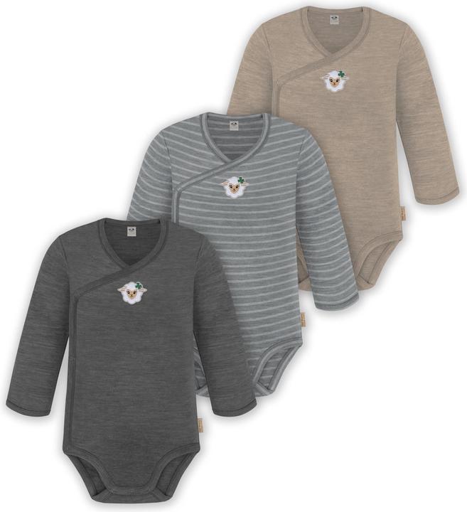 Actual product image Normani 3-pack baby merino long sleeve wrap bodysuit for boy and girl - 9355 (80)