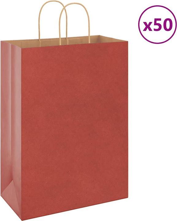 Immagine prodotto VidaXL Sacchetti di carta kraft 50 pezzi con maniglia rossa 32x17x44 cm (Borsa da regalo, 50 x)