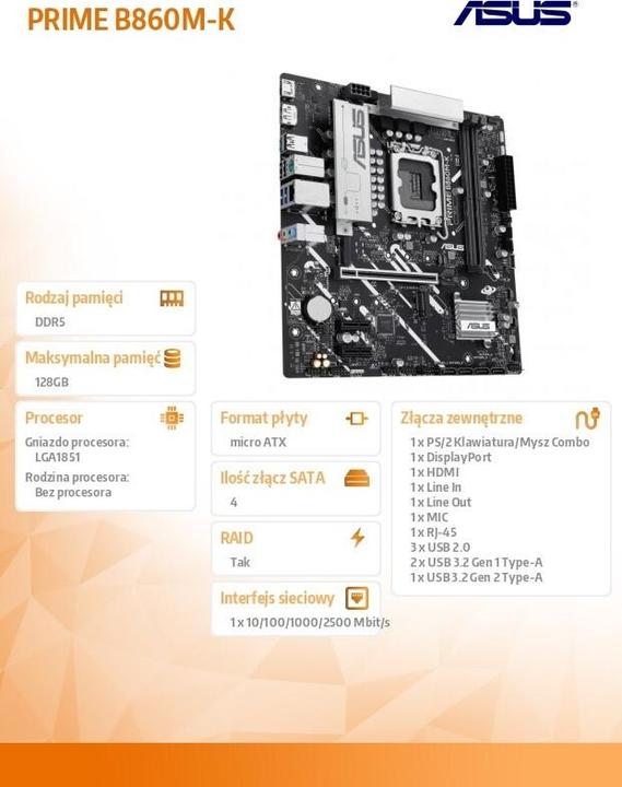 Produktbild ASUS PRIME B860M-K (LGA 1851, Intel B860, mATX)