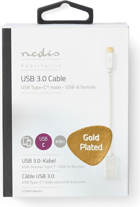 Produktbild Nedis USB-Adapter USB 3.2 Gen 1 USB-C Stecker USB-A Buchse 5 Gbps 0.20 m rund Vergoldet Geflochten/N (0.15 m, USB 3.2 Gen 1)