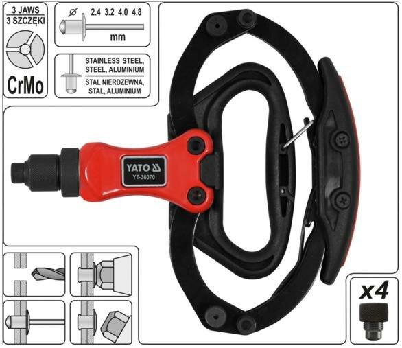 Produktbild Yato Profi Blindnietzange | 2,4-4,8 mm | EXTREM KURZ! Länge: 190 mm | Für Nieten aus STAHL, EDELSTAH (21 mm)