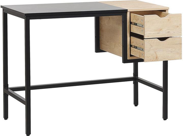 Produktbild Beliani Schreibtisch schwarz / heller Holzfarbton 100 x 48 cm 2 Schubladen HARPER (100 x 48 cm)