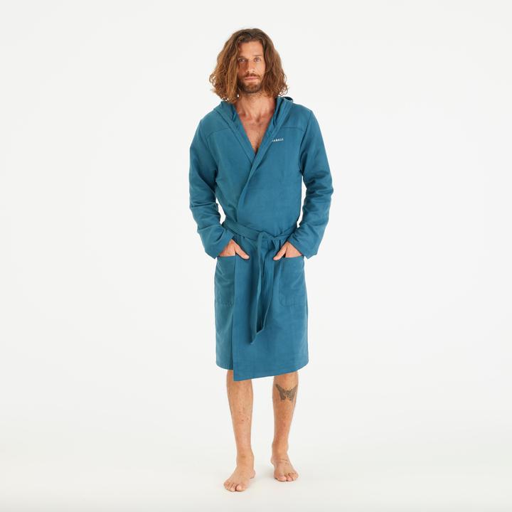 Actual product image Nabaiji Men's microfibre compact hooded bathrobe in duck blue (S)