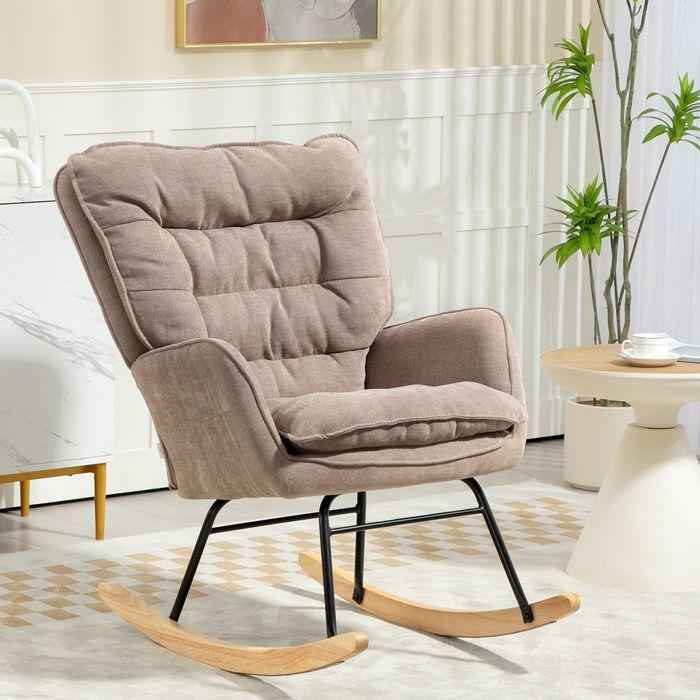 Image du produit Swisshandel24 Schaukelstuhl Armlehnsessel mit Chenilleoptik für Schlafzimmer, bis 12kg, braun