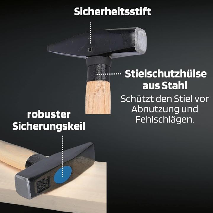 Produktbild SW-Stahl 50930L Schlosshammer-Set mit Stielschutz 3-teilig I Werkzeughammer aus Hickoryholz I Hammer (800 g)