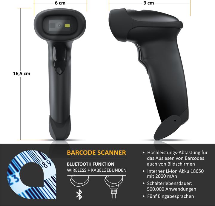 Produktbild Aplic Bluetooth Barcode Scanner 2D 1D, 2,4 GHz Wireless Handscanner, Barcodescanner kabellos mit Standfuss (1D-Barcodes, 2D-Barcodes)