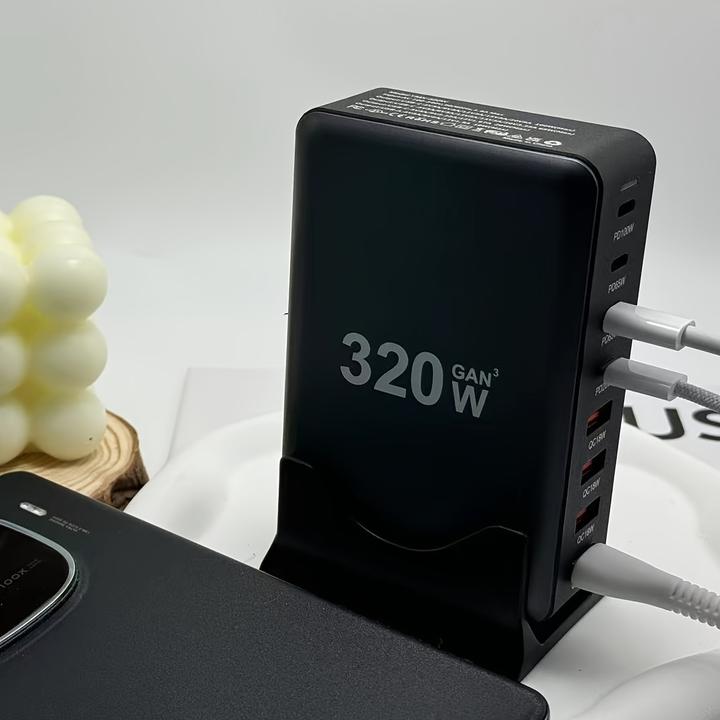 Produktbild PhoneLook Schnellladegerät 320W Hub GaN III USB-C 8 Ports für PC/Tablet/Smartphone mit CH/EU Stecker (320 W)