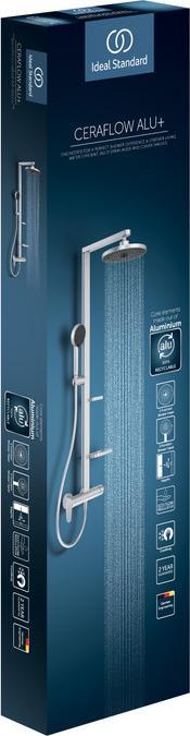 Produktbild Ideal Standard Duschsystem Alu+: Ceraflow Brausearmatur 2 Ablagen, 2F-Handbrause, 2F-Kopfbrause
