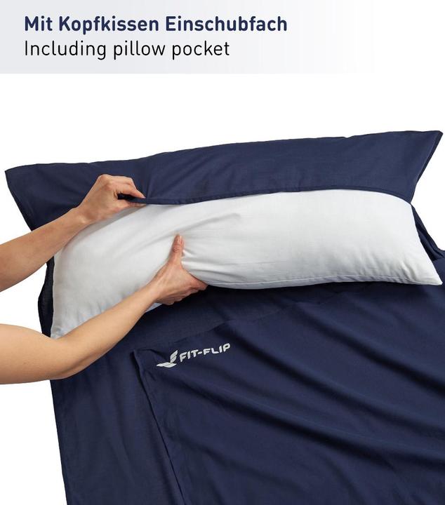 Produktbild Fit-Flip Hüttenschlafsack Baumwolle ultraleicht mit Kissenfach 90x220cm (220 cm)