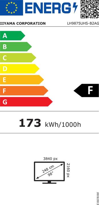 Energie-Label iiyama 247.7cm(97,5") LH9875UHS-B2AG 16:9 3xHDMI+DP+DVI 4K (Speditionsversand) (3840 x 2160 Pixel, 97.50")