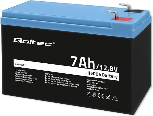 Actual product image Qoltec LiFePO4 lithium iron phosphate battery | 12 8 V | 7Ah | 89 6 Wh | BMS (12.80 V, 7 Ah)