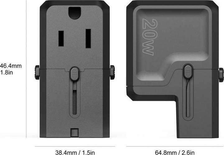 Actual product image Choetech PD6038 USB-C USB-A PD 20W Travel Charger USA EU UK AU - Black (20 W)