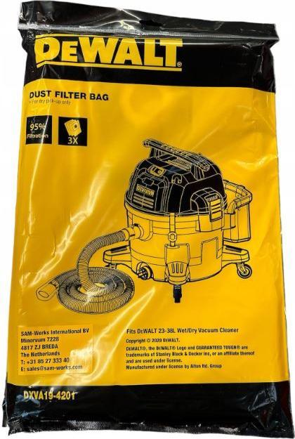 Immagine prodotto DeWalt Zubehör DXVA19-4201 Staubsaugerbeutel 23-38 Liter 3 Stück (3 x)